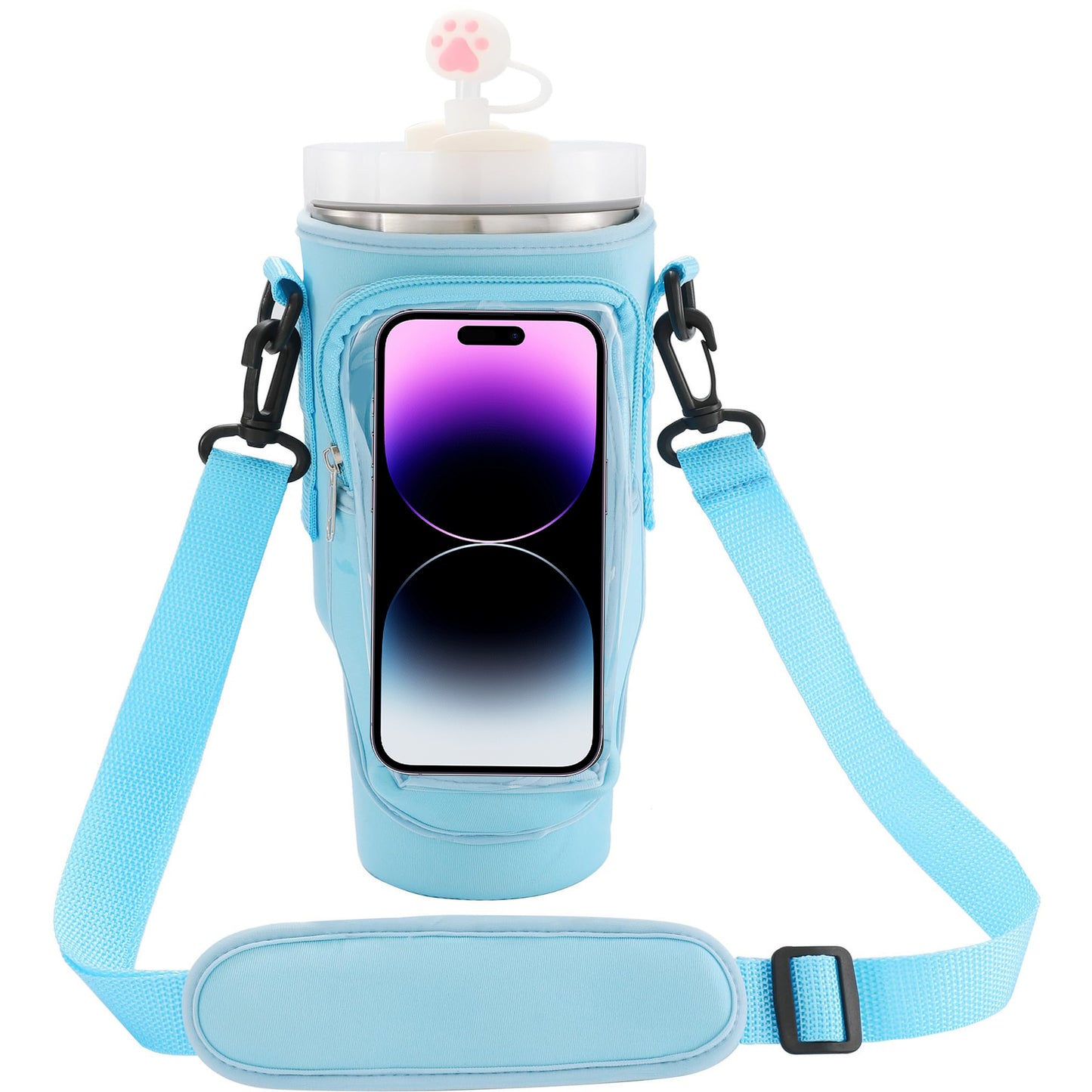 Portable Matching Water Bottle Carrier Pouch with Phone Pocket & Adjustable Strap